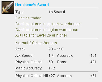 Heraloene Sword Stats